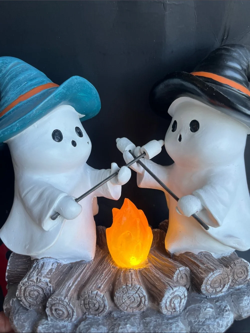 Halloween Ghost Duo Figurine with Blue and Black Witch Hats